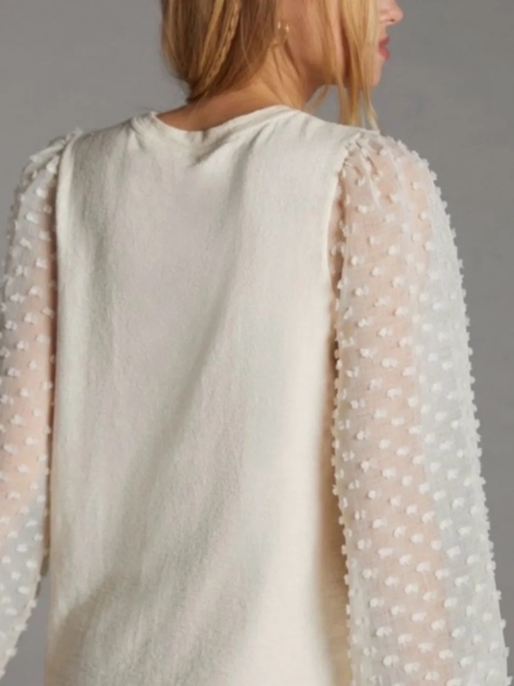 Maeve Anthropologie Cream Swiss Dot Puff Sleeve Textured Blouse Medium